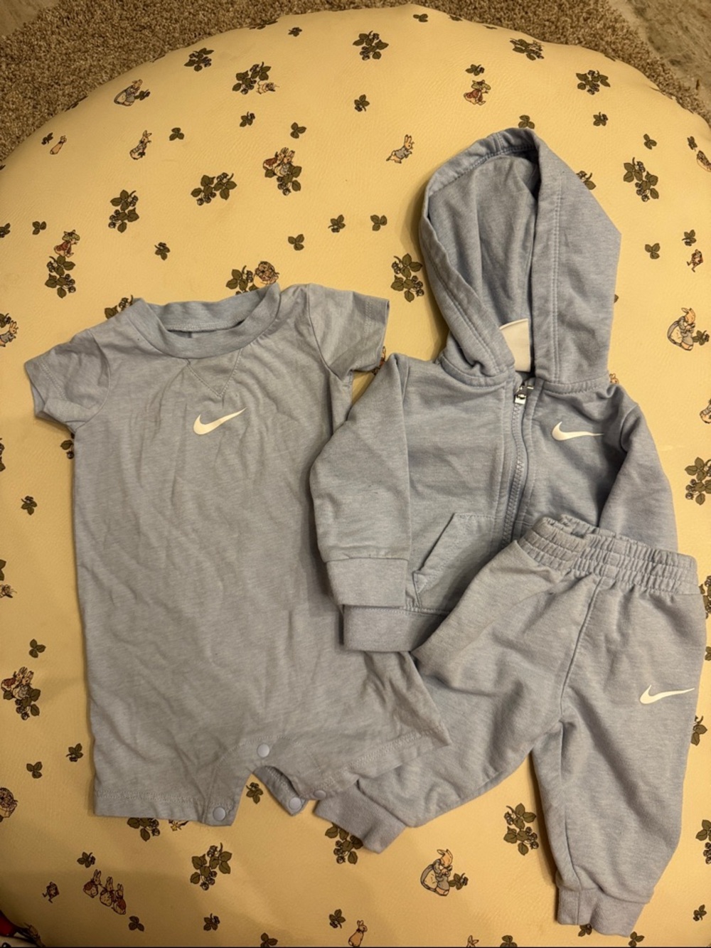 LOT OF 3 Nike Light Blue Baby Hooded Zip Jacket, Joggers & One-Piece Set